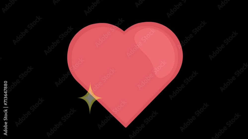 Poster video animation of a bright heart with sparkles shining, on a transparent background with zero alpha