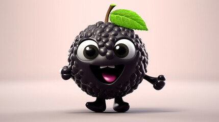 A cute cartoon black berry fruits character Ai Generative