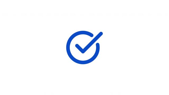 simple line blue check mark icon animation on a white background. Success, correct or right choice icon animation in 4k video.	
