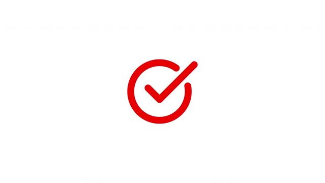 simple line red check mark icon animation on a white background. Success, correct or right choice icon animation in 4k video.	
