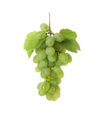 Fresh ripe grapes and leaves isolated on white