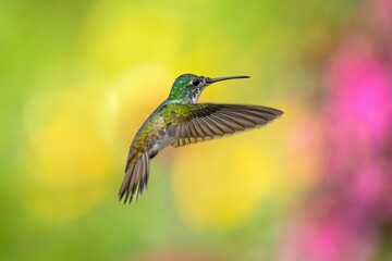 Best humminbird in Ecuador. Wildlife scene from nature. Birdwatching in South America, humminbird in flight, pastel background