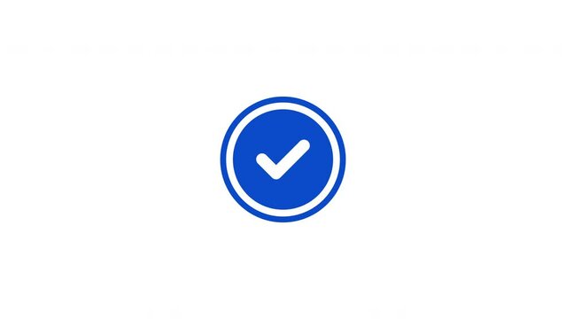 Minimal blue check mark icon animation on a white background. Success, correct or right choice icon animation in 4k video.	
