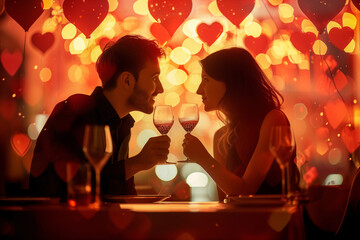 Couple Dating in a Nightclub Illuminated by Candlelight, Embracing the Holiday Spirit Amidst Vintage Decor and a Warm Fireplace
