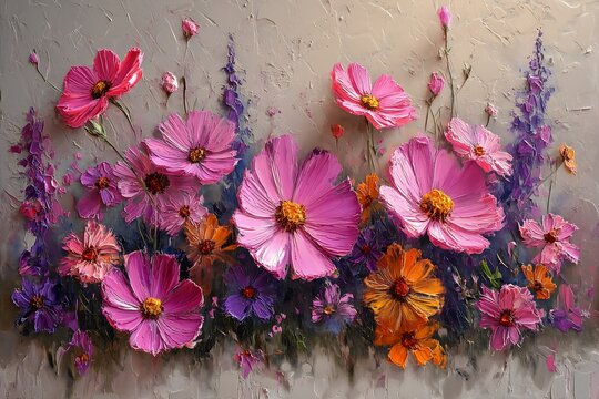 flowers wall cosmos painter palette knife pastel small princess pink shadows daisies