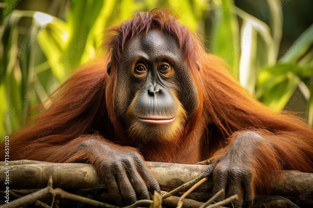 Wall mural Sumatran Orangutan,in the forest, Generrte AI.