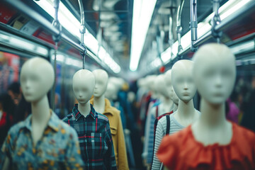 Mannequin Filled Subway, Lifeless Commute, Creepy - obrazy, fototapety, plakaty