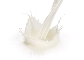 Fresh milk pouring and splashing on white background
