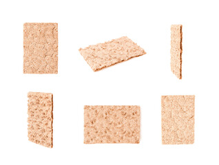 Crispbreads isolated on white, collection. Healthy snack