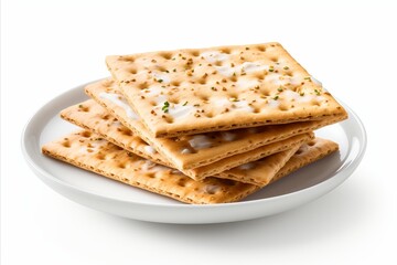 Fototapeta premium Assorted crackers and biscuits isolated on white background for snack and appetizer presentation