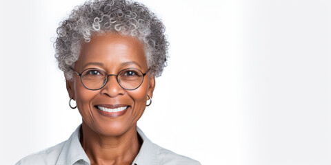 Close-up portrait of a senior old black african american woman with grey hair, studio photo,...