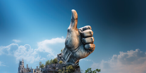 a picture of a thumb up sign with its finger facing away, surprisingly absurd - obrazy, fototapety, plakaty