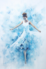 Fototapeta na wymiar Impasto oil or watercolor and alcohol painting. Graceful dancing ballerina