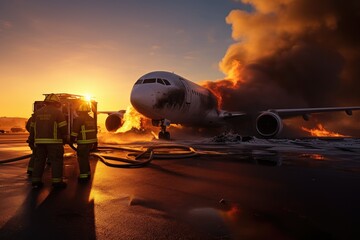 Aviation Disaster: A Plane Ignites in Flames on the Runway, Unleashing Chaos and Emergency Response in a Gripping Airport Tragedy.	