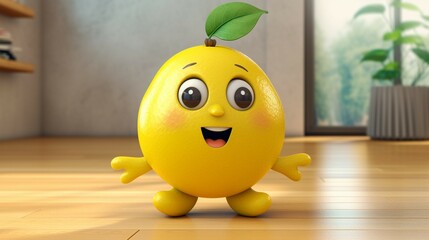 A cute cartoon lemon fruits character Ai Generative