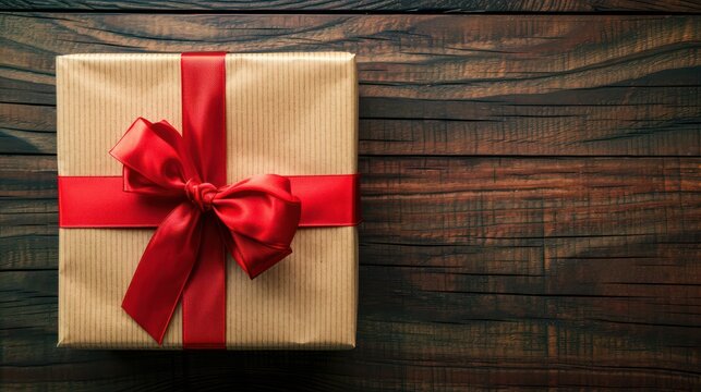 A minimalist backdrop featuring a stylishly wrapped gift box with ribbon decoration, leaving space for text.
