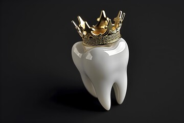 Healthy tooth with golden crown. Isolated on black