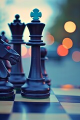 A chess board with dramatic lighting.  - obrazy, fototapety, plakaty