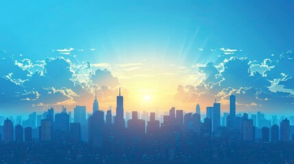 abstract city background, blue sky and city, City Sky Scrapers with blue and bright skies Vector silhouette  generative AI - obrazy, fototapety, plakaty