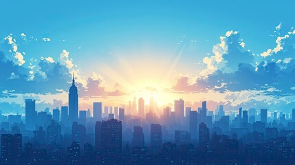 bluecity morning, City Sky Scrapers with blue and bright skies Vector silhouette  generative AI - obrazy, fototapety, plakaty