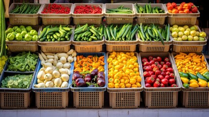 Obraz premium Abundance of Colorful Fresh Fruits and Vegetables for Sale