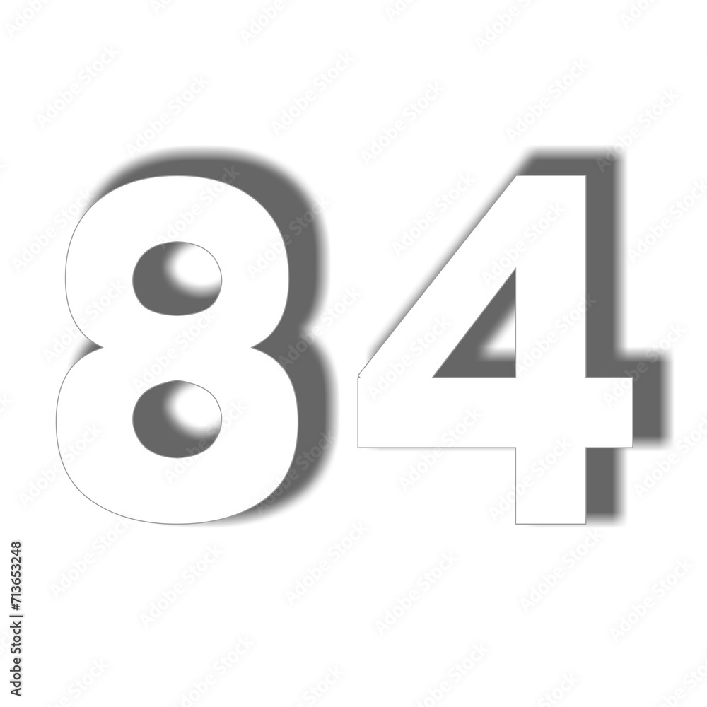 Aufkleber 3d number 84 in white color sign symbol numbers for design elements isolated on transparent backgrou