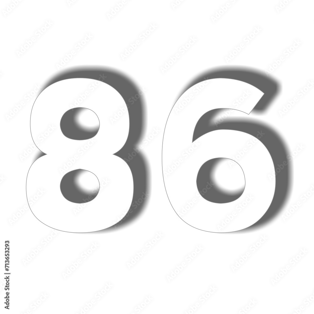 Aufkleber 3d number 86 in white color sign symbol numbers for design elements isolated on transparent backgrou