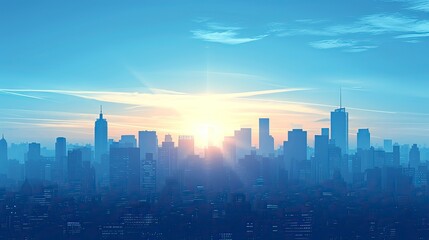 city skyline at sunset, City Sky with blue and bright skies Vector silhouette  generative AI