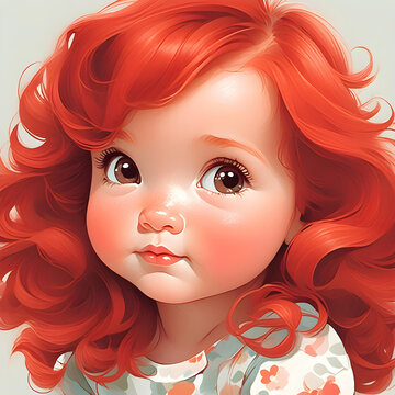 An AI generated image of the portrait of a girl with  red curly hair