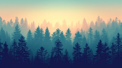 Landscape Forest Background with many trees Vector silhouette generative AI