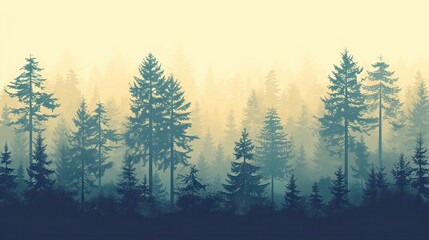 fog in the forest Landscape Forest Background with many trees Vector silhouette generative AI - obrazy, fototapety, plakaty