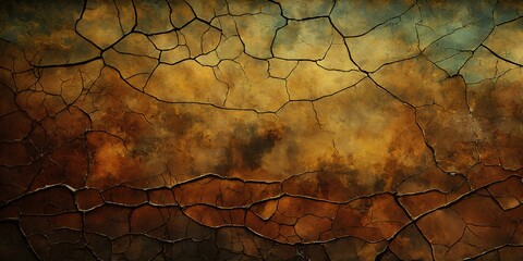 干ばつの間に乾燥してひび割れた土壌を上から見たところ、ひび割れ、テクスチャ、背景｜Top view of dry and cracked soil during drought, cracks, texture, background. Generative AI - obrazy, fototapety, plakaty