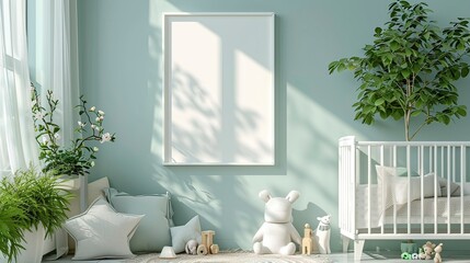 mockup, blank frame on wall, modern room