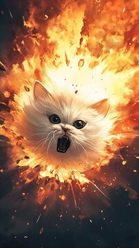 kitty cat kitten exploding air concept anger heavily white explosive entrance nuke exploitable