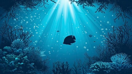 Silhouette of underwater background vector with sea fish and corals Vector silhouette --ar 16:9 --style raw --stylize 250 --v 6 Job ID: 5c56f2a7-0750-41ef-bf55-22bd62557831