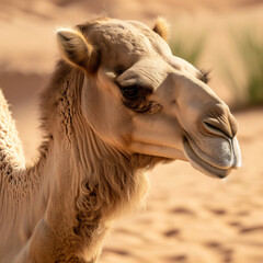 portrait of a camel in the desert