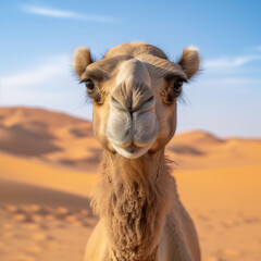 portrait of a camel in the desert