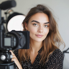 portrait of a woman photographer smiling in a photography studio