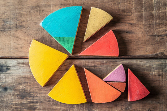 Сolorful math fractions on the wooden backgrounds. interesting math for kids. Education, back to school concept. Geometry and mathematics materials. AI Generated