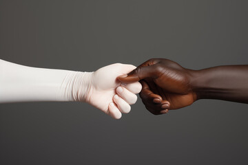 Unique handshake between Caucasian and African American