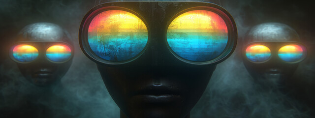 Harmonious Symphony of Multicolored Lights Adorning a Pensive Gentlemans Head