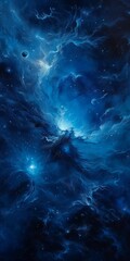 blue nebula stars black hole oil flowing tendrils viewed earth apparent brush strokes expanse - obrazy, fototapety, plakaty