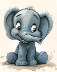 drawing baby elephant sitting down light blue skin cutest adorable cute massive wide trunk bluey