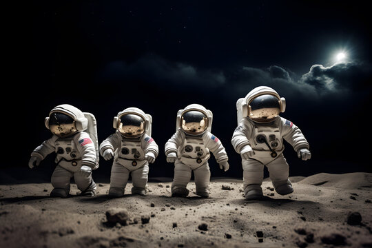 Adventure of cute spacemen or astronauts on Mars.