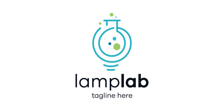 logo design combining the shape of a lamp with a lab tube, minimalist line logo design.