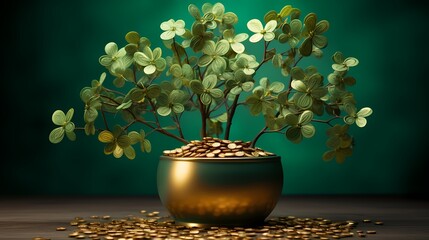 money tree or  coin tree symbol for Chinese lucky plant illustration - obrazy, fototapety, plakaty