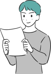 紙を持って嬉しそうな男性のイラスト