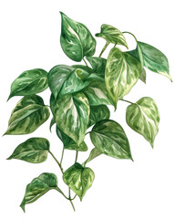 Illustration of variegated pothos leaves, transparent background (PNG)