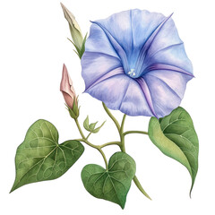Watercolor illustration of a purple morning glory flower, transparent background (PNG)