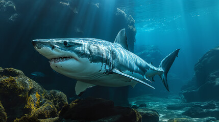 Majestic White Shark with AI generated